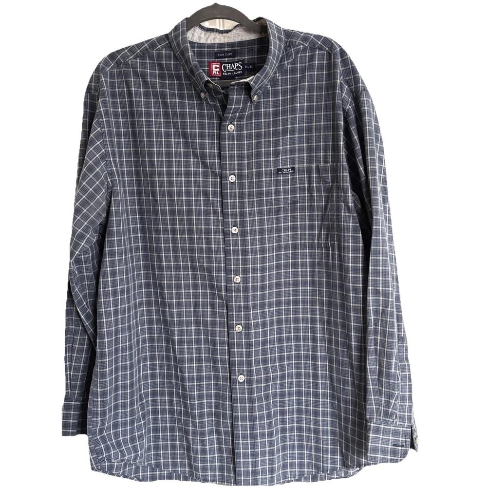 Vintage CHAPS RALPH LAUREN Men’s Button Down Shirt Blue Plaid XL Work Wear